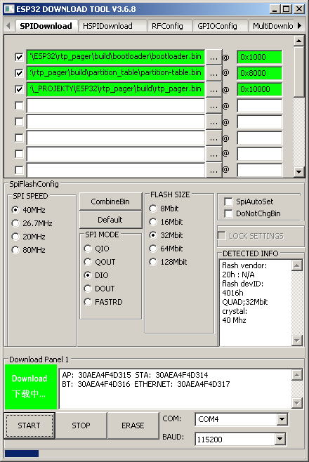 ESP32 download tool - RTP pager