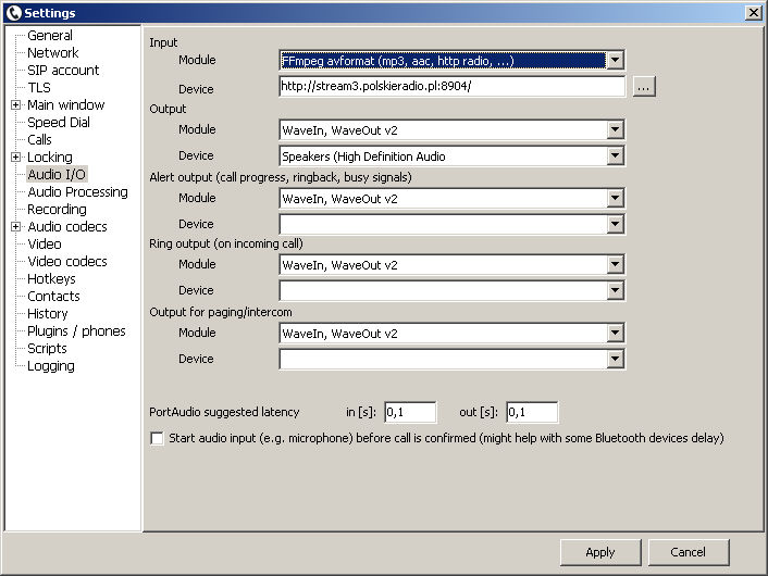 tSIP: internet radio as audio input