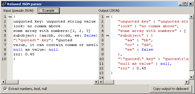 JSONedit: relaxed parser for JSON