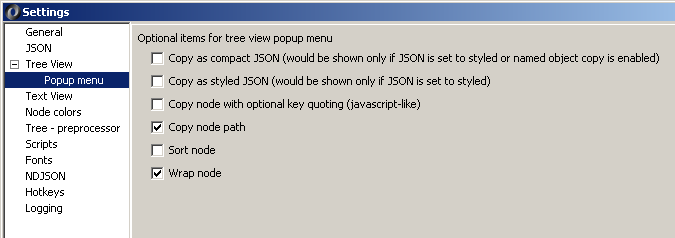 JSONedit popup menu configuration