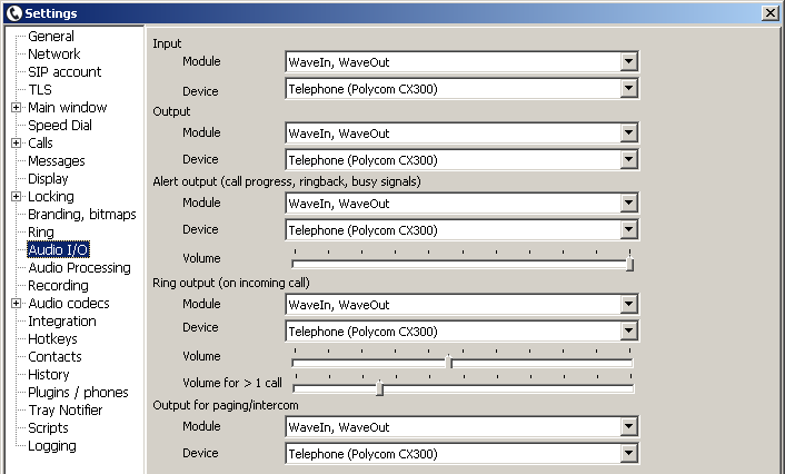tSIP audio settings