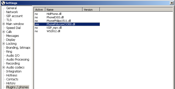 tSIP plugin settings