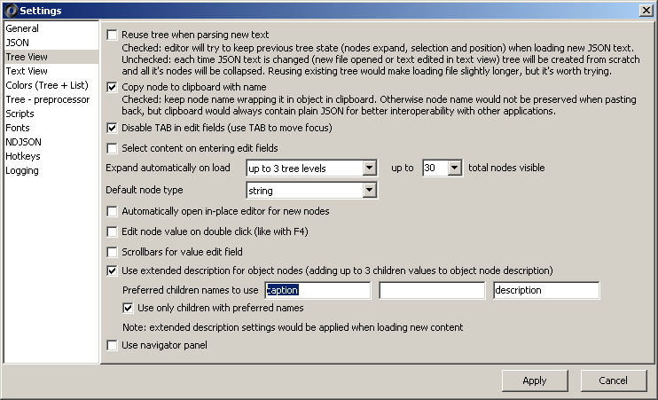 JSONedit: extended object description