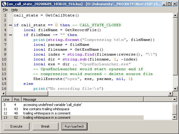 tSIP luacheck integration