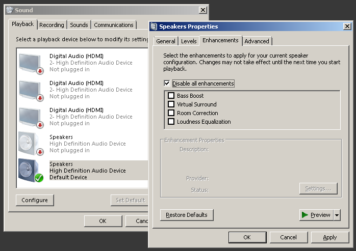 Audio: disable all enhancements