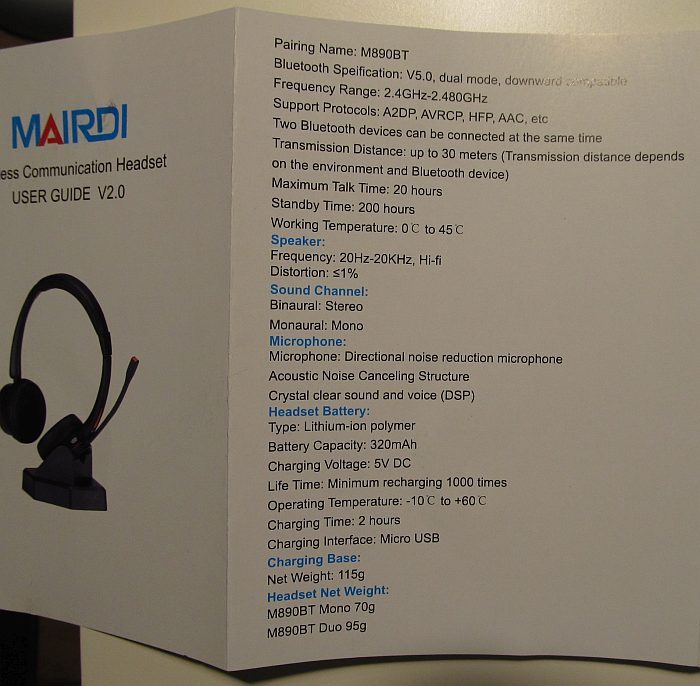 Mairdi M890 headset
